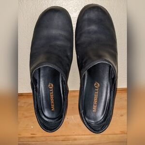 Merrell Genuine Black Leather Slip-on Comfort Shoe sz 9 Lo Heel V.Good Cond Nice